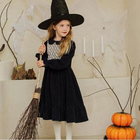 Custom Design Autumn Winter Casual Velvet Fabric Dress For Girls