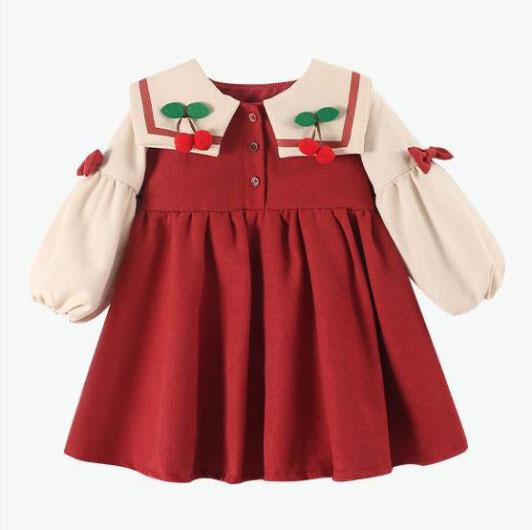 Fashion Causal Girls Dress Long Sleeve Handmade Decoration