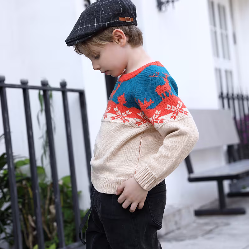 winter christmas holiday cotton pullover boy sweater in long sleeve