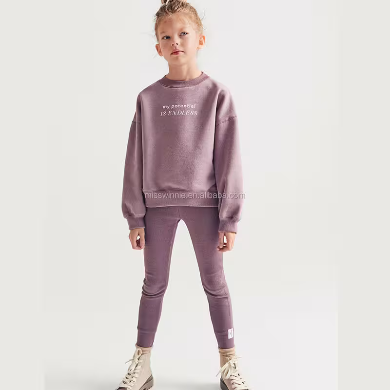 Cotton Polyester Blend French Terry Girl Outfits Sets With Custom Logo Printing