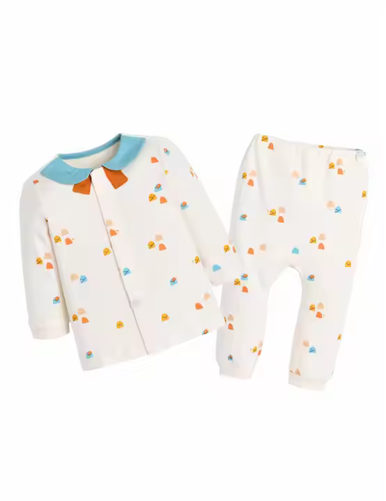 Baby clothing pajamas 2 pcs set lapel collar top and pants pajamas print design customization
