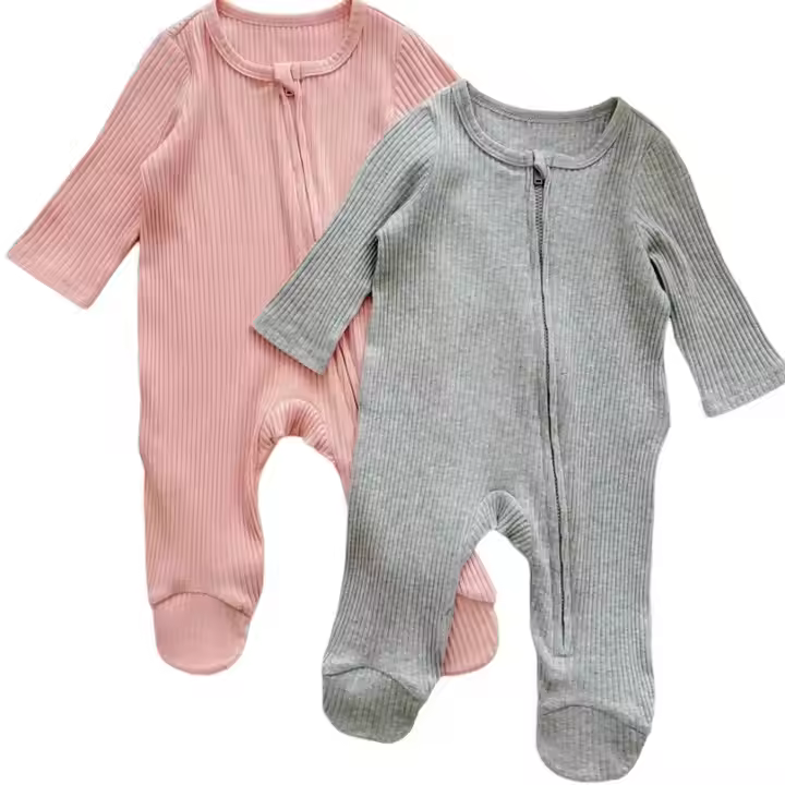 Baby footed pajamas Newborn Baby Girl Solid Color Round Neck Long Sleeve Footed Jumpsuit