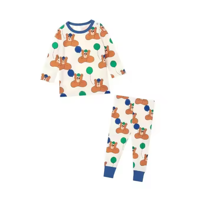 Baby kids clothing pajamas 2 pcs set pajamas cotton fabric print bear pattern