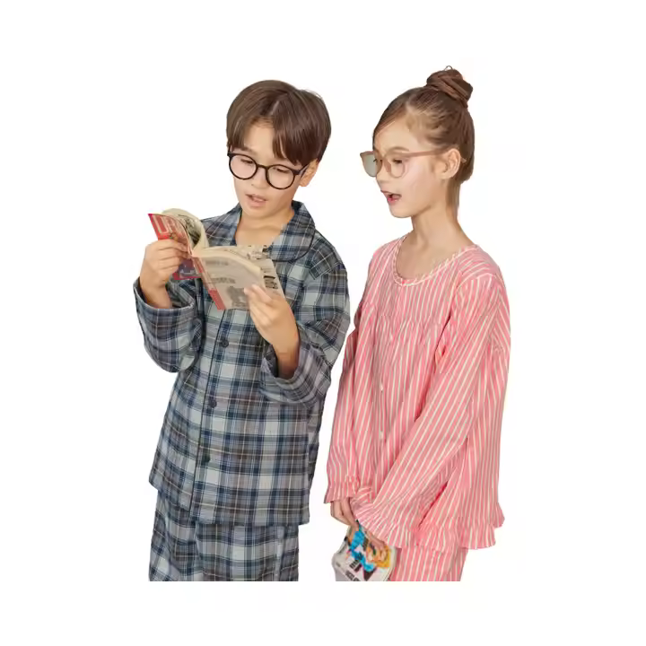 Customized brother sister pajamas set 2 pcs set grill stripe pattern pajamas cotton fabric
