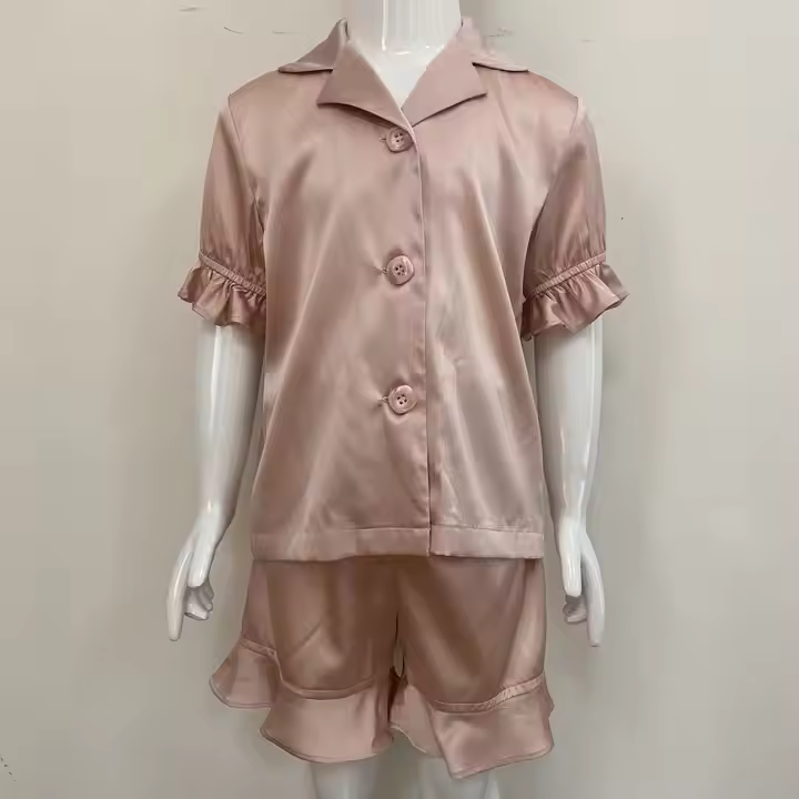 custom 2025 kids nightclothes set oem children sleepwear girls comfortable 2pcs pink luxury solid satin silk pajamas factory