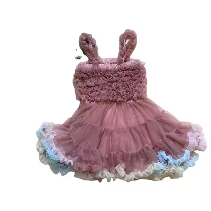 Hot Sale Sleeveless Layered Princess Tulle Dresses Summer Beach Wedding Party Dress Children Clothing Kids Girls Tutu Skirt