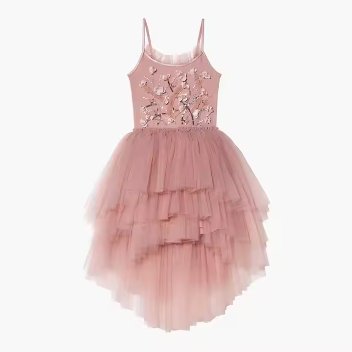 Sustainable Sleeveless Tutu Dress for Girls Kids Formal Summer O-Neck Embroidery Solid Pattern Design