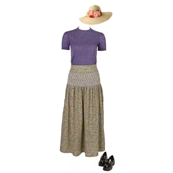 2025 Trend Spring Summer Solid Color Print Girls Smocking Long Skirts Casual A-Line Swing High Waist Pleated Skirts For Women