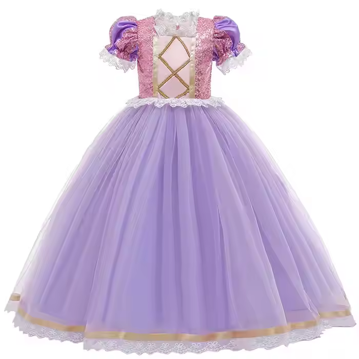 Boutique Rapunzel Dress For Girl Purple Beaded Sequin Princess Costumes Kids Fluffy Tulle Lace Girl Frock