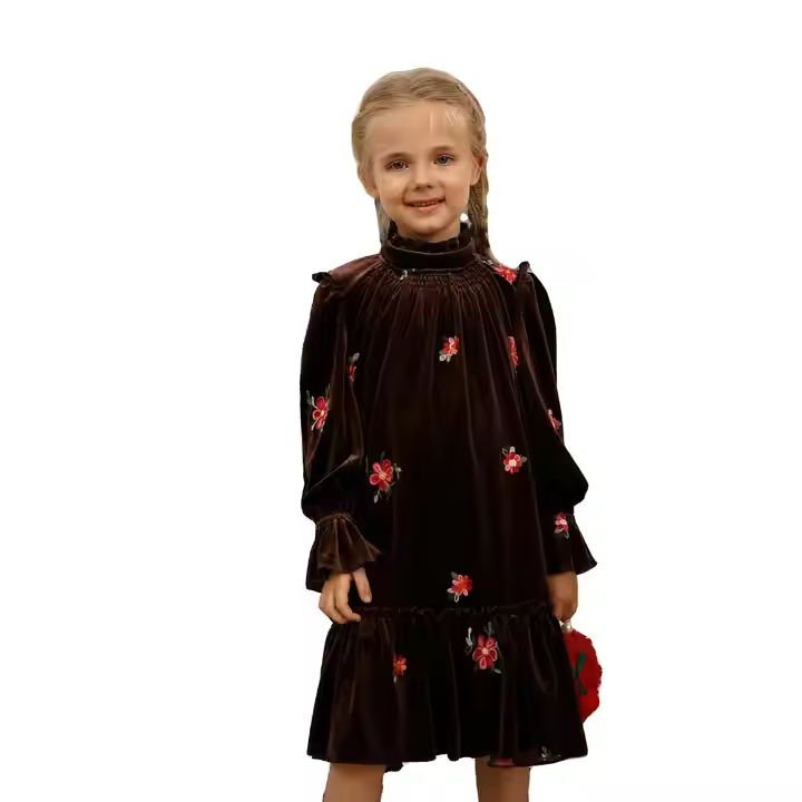 Guangzhou manufacturer Children Girls Play Winter Clothes Kids Outdoor Wear Velvet winter baby girl child dress