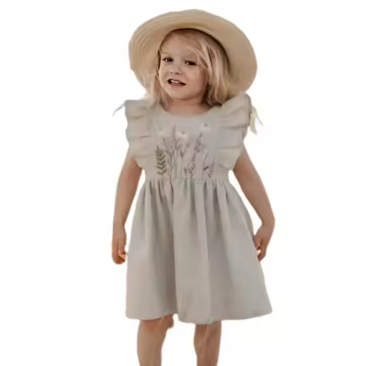 Private label nature cotton linen kids baby baby girls dresses for girls summer hand embroidery toddler girls dress