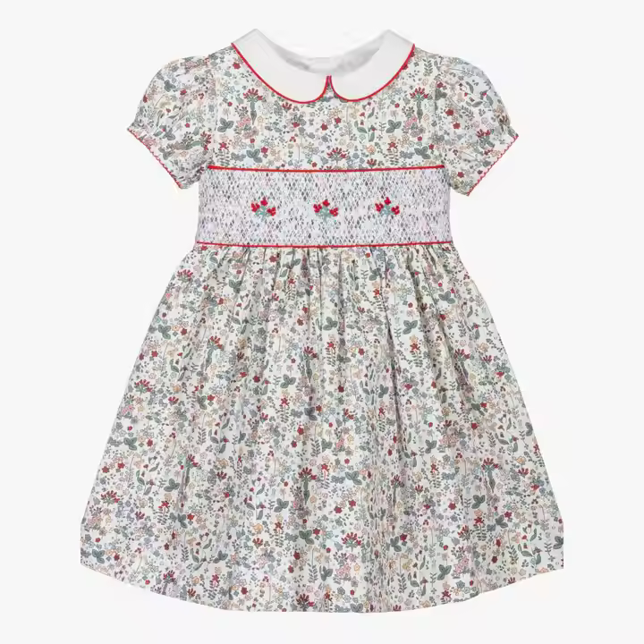 Customized your own brand label 2025 summer dress for girls kids short sleeve toddler girls dresses with smocking