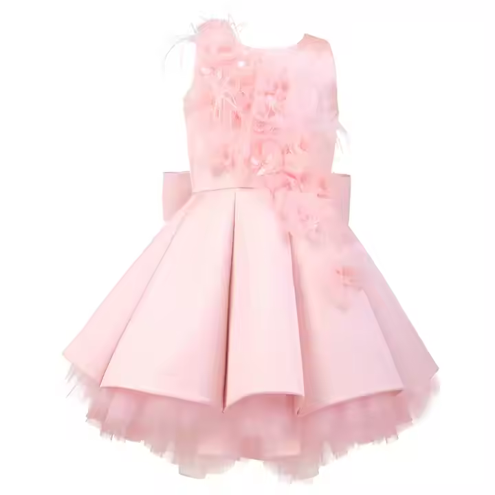 Good quality elegant summer short sleeves baby girls party dress with flowers