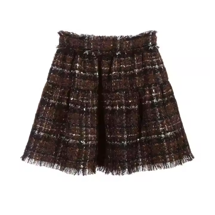 Custom brand boutique tweed fancy young girl mini skirt teen mini skirt for girl
