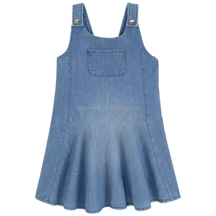 Casual Girls' Denim Gray Short Skirts with Pockets Washed Techniques for Small Children
