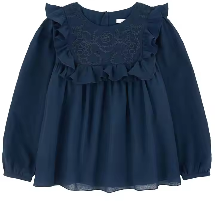 OEM/ODM customized wholesale Fashion Girl's Blouse Girls Long-sleeved T-shirt Embroidery European Casual Style