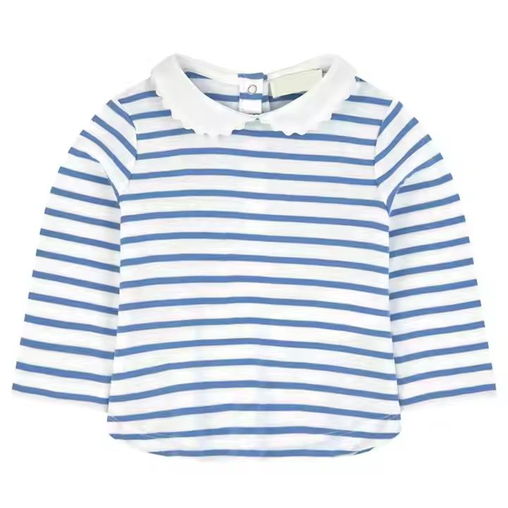 Wholesale latest design children uniform polo shirt girls' cotton blue and white stripe shirts for girl