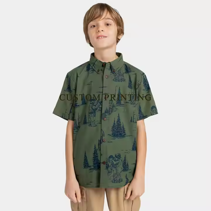 Custom allover reactive print children boys clothing kids boys button down shirt boys shirt new fashion 2025 supplier