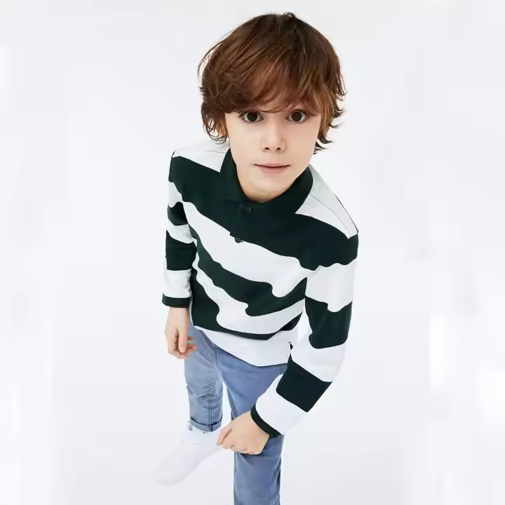 Guangzhou boys clothings black and white striped shirts t shirt polo