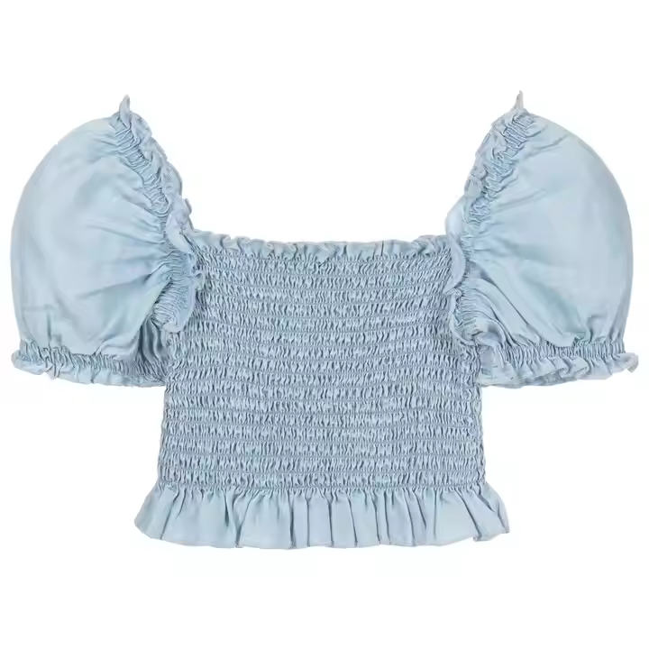 Fashion children clothing wholesale toddler custom crop blouse girls smocked top
