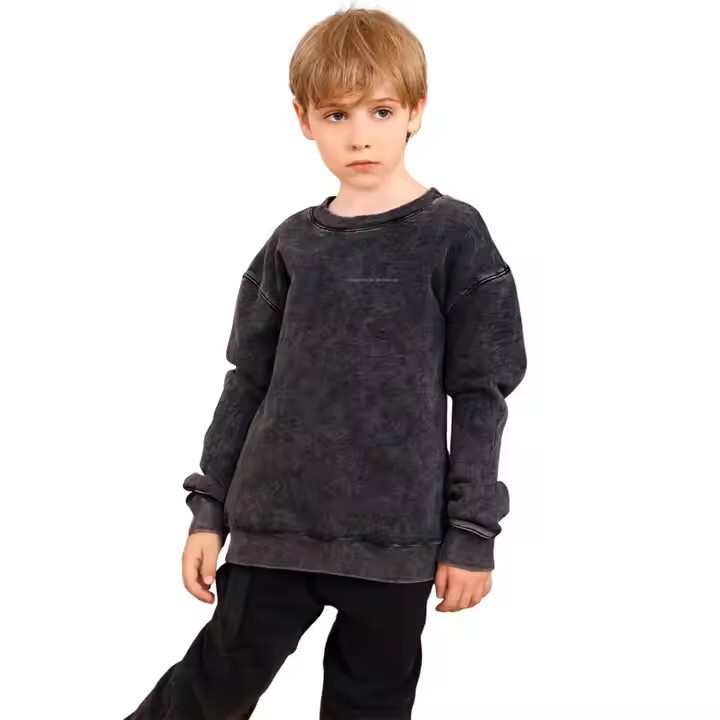 Custom vintage acid wash children kids boys hoodies sweatshirts autumn french terry oversize children's sweatshirts factory