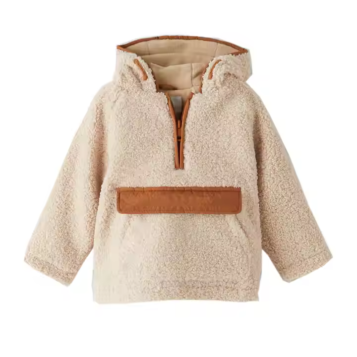 Custom bulk hoodie wholesale kids sherpa kangaroo hoodie