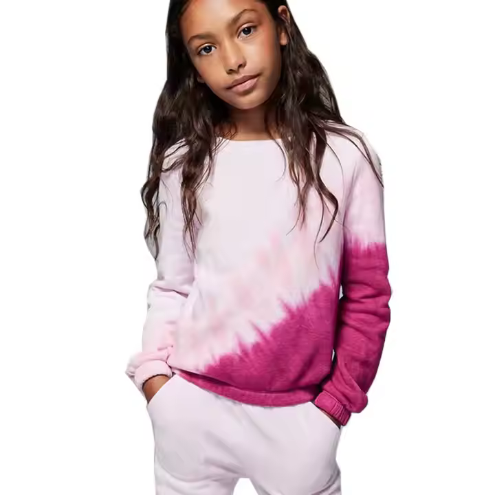 OEM Children's Fashion Pullover Terry Sweatshirt 3D Tie-Dye Pattern Anti-Shrink Hooded Sweatshirt for Girls 6-12 Years