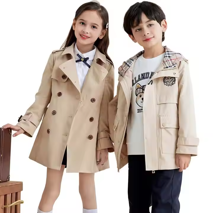 2025 factory customized fashion children kids clothing khaki trench coat