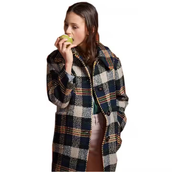 Gaoteng OEM garment Hot sale fashion teen girls long style wool plaid coat