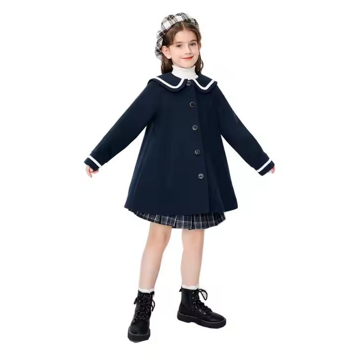 Jacket skirt collection for kids girl design peter pan collar coat wool fabric customization style OEM Guangzhou