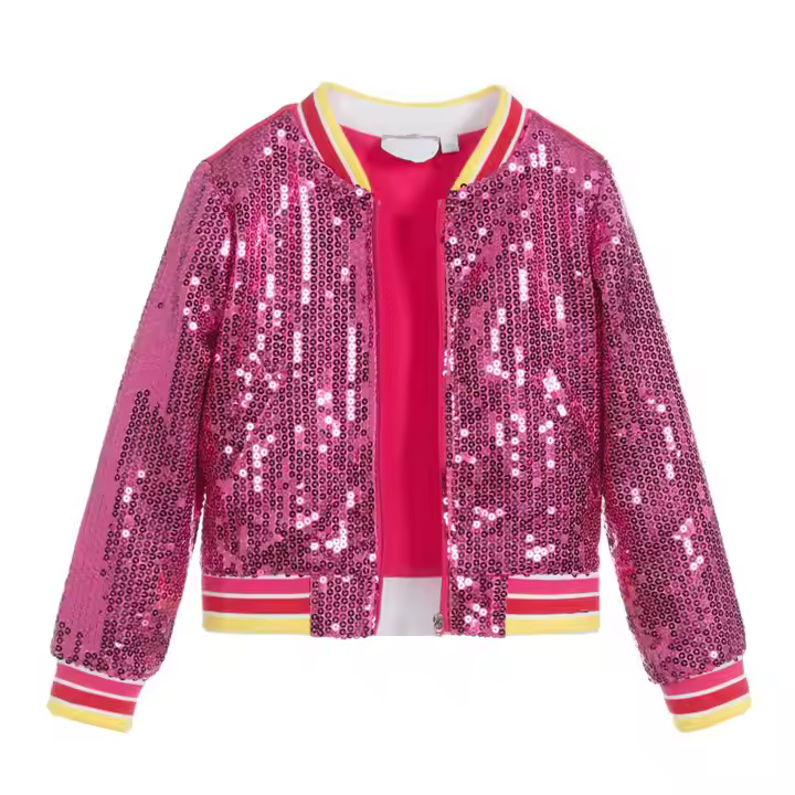 2025 fashion style girls pink color sequin kids jacket OEM