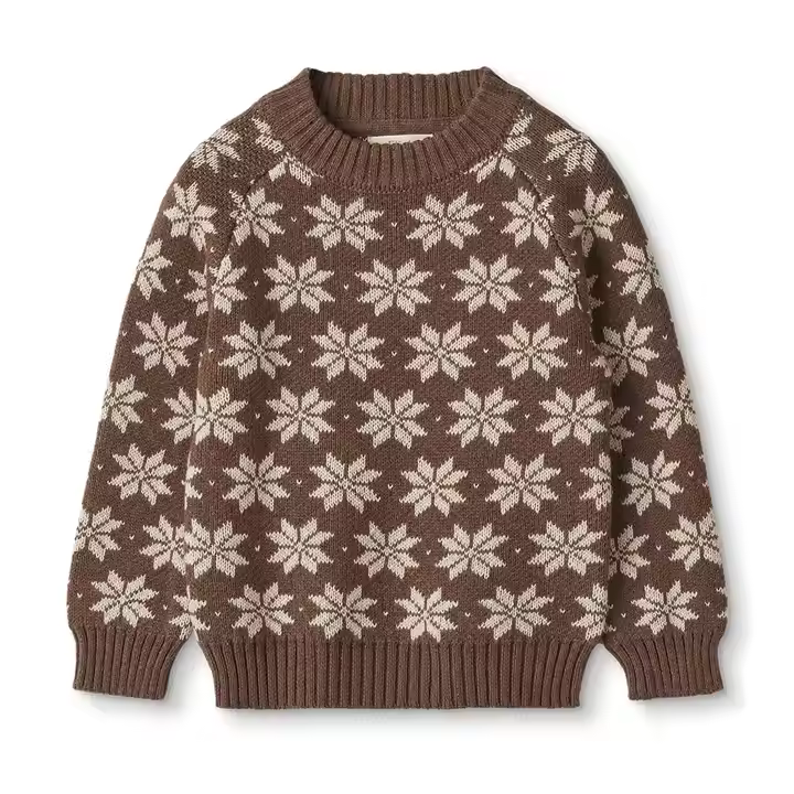 Customized Children's Girls Fashion Jacquard Snowflake Sweater Fashionable Cotton Design with Pattern Decoration