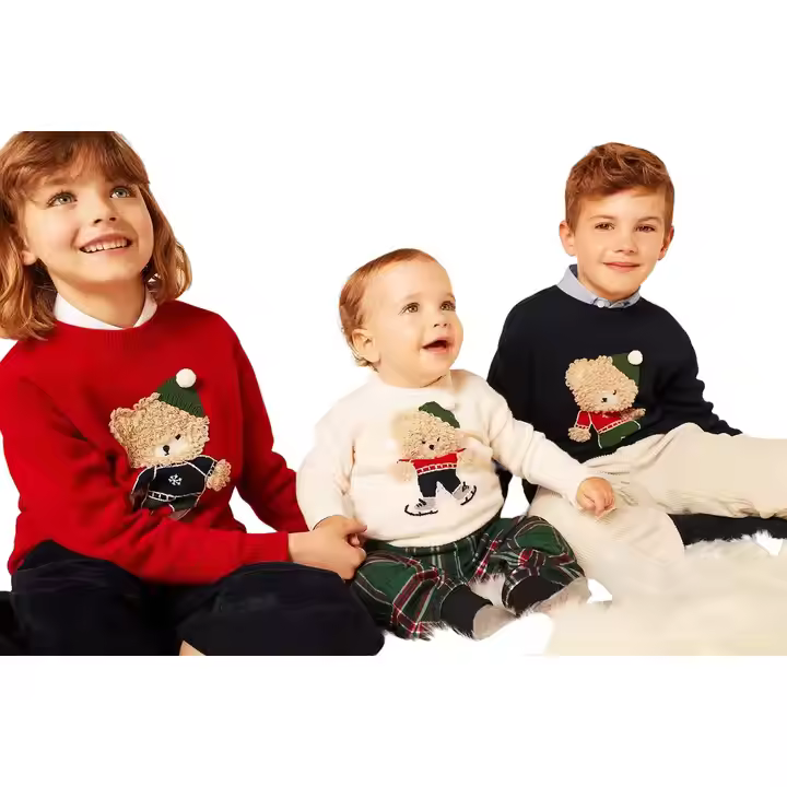 Custom 100% Cotton Holiday Pullover Knit Kids Children Christmas Sweaters or Cardigan Baby Toddler Girls Boys Sweater Supplier