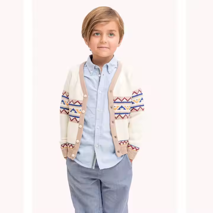 Custom Children's Boys Clothing Manufacturers Winter Long Sleeves Cotton Wool Knit Print Kids Baby Boy Cardigan Sweater