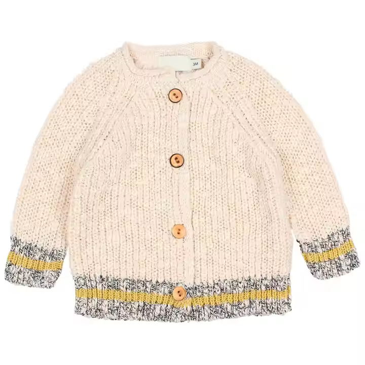 Guangzhou Wholesale Simple Design Beige Color Custom Knit Sweater Coarse Wool Long Sleeve Winter Baby Boys' Cardigan Sweaters