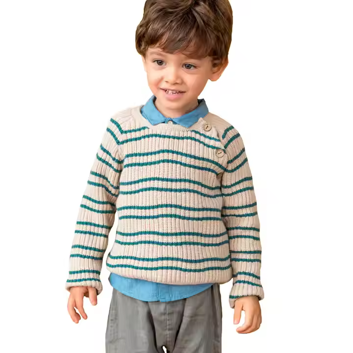 Newest Hand Made Wool Sweaters for Kids High Quality Winter Stripe Baby Boys Custom Knitted Sweater With Buttons
