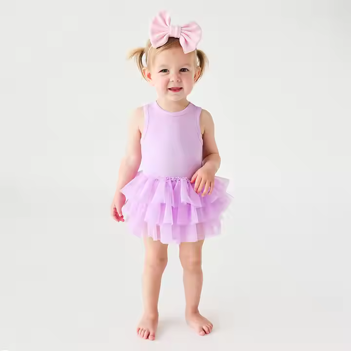 Custom Lavender Girl's Tulle Skirt Baby Clothing Organic Cotton Bamboo Baby Romper Sleeveless Baby Bodysuit With Snap Buttons