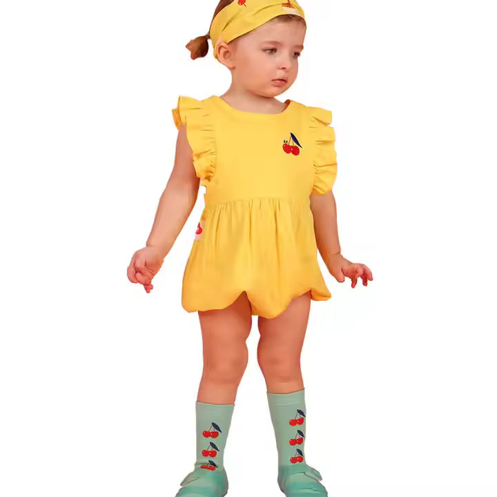 Yellow Summer Cute Cherry Romper Baby Girl Romper Clothes