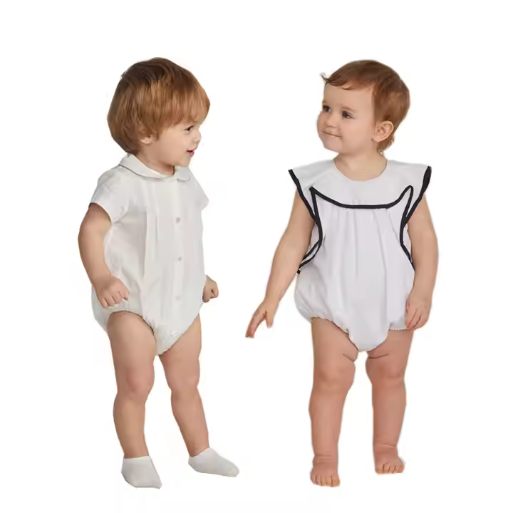 Quality Shirt Collar Short Sleeve Baby Rompers Plain White Color
