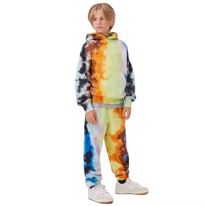 Custom French Terry Tie Dye Child Clothes Kids Jogger Hoodies Set Pullover Sweatshirt Hoodies and Pants Boy's Clothing Sets