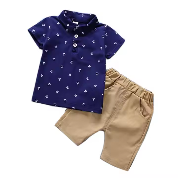 2024 Children Kids Clothing Short Sleeved Polo Cotton T-shirt and Shorts Summer Little Boys Clothing Two Piece Sets 3-4 Years