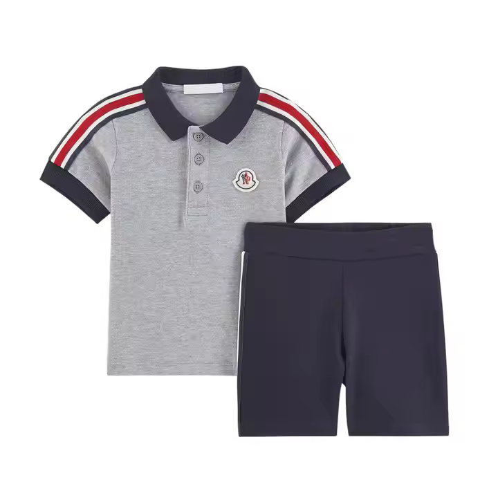 OEM/ODM Custom Logo Printed Summer Boys Clothing Sets Kids Baby Boy Stripes Shirts and Shorts Children Clothing Two Piece Sets
