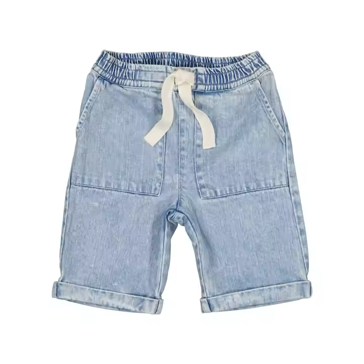 Factory Wholesale Elastic Waistband Washing Faded Jeans Shorts Boys Denim Shorts With Drawstring