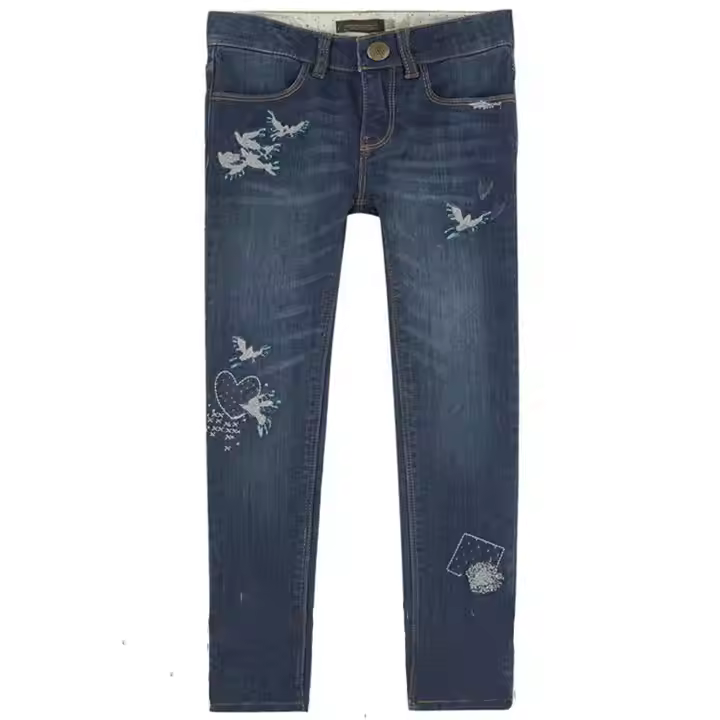Fashion Kids Stylish Girls Pants Casual Girls Embroidery Denim Trousers