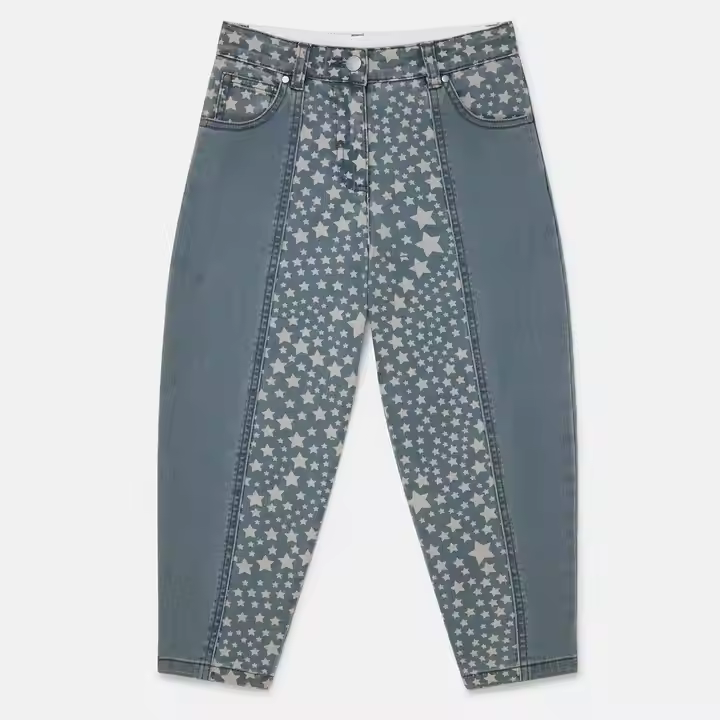 Custom Denim Jeans Pants for Girls Solid Color With Printing Fashionable Girl Trousers