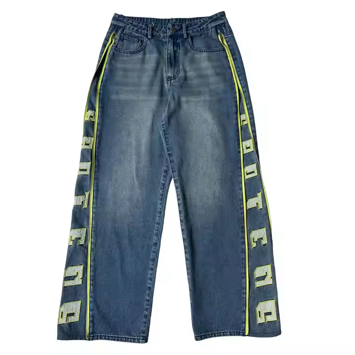 Children Girls Jeans Fashionable Jeans Denim Fabric Casual Style Embroidery Trousers With Yellow Zipper