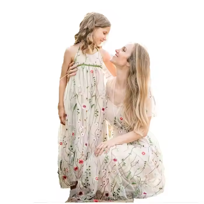 Cute Mom Girl Parent Child Matching Clothes FLoral Embroidery Sleeveless Dress Mommy and Me Clothes Family Matching Clothes