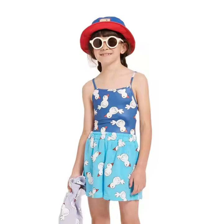 Children's Casual Sleeveless Swimsuit Age Group 9 Years Old O-Neck Collar Summer Season ODM Supply