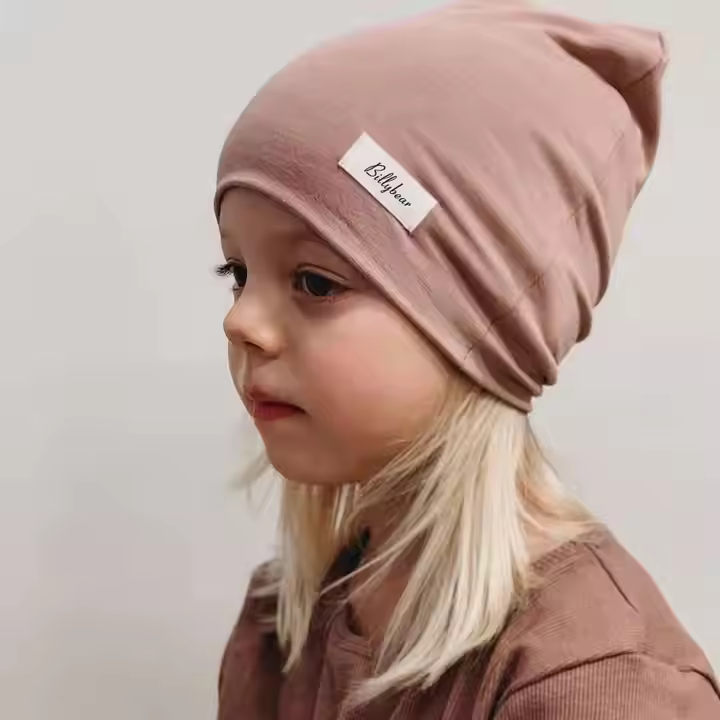 Wholesale Custom Logo Kids Jersey Stretch Beanies Cotton Spandex Winter Hat Plain Slouchy Knit Beanie