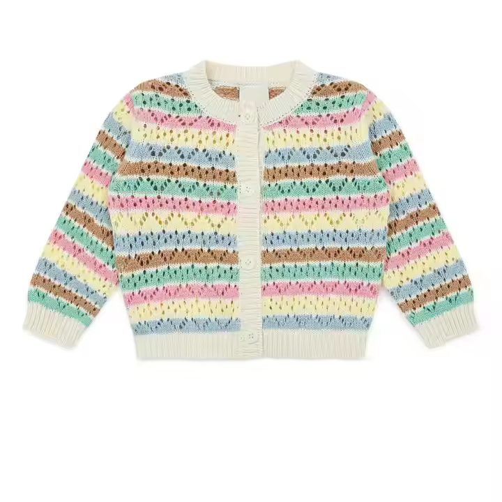 2025 Custom Wholesale Children's Knitted Cardigan Autumn Baby Girl's Thin Wool Hollow Sweater